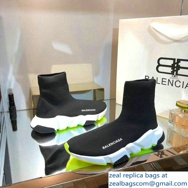 Balenciaga Knit Sock Speed Trainers Sneakers Black/White/Fluo Green 2019