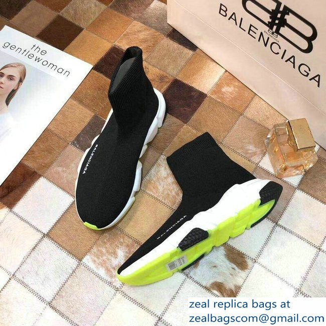 Balenciaga Knit Sock Speed Trainers Sneakers Black/White/Fluo Green 2019 - Click Image to Close