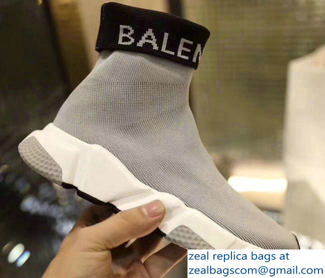 Balenciaga Knit Sock Speed Trainers Sneakers Cuffed Logo Gray 2019 - Click Image to Close