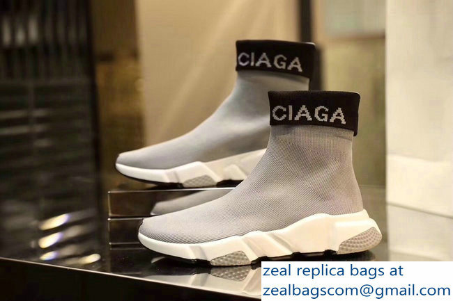 Balenciaga Knit Sock Speed Trainers Sneakers Cuffed Logo Gray 2019 - Click Image to Close