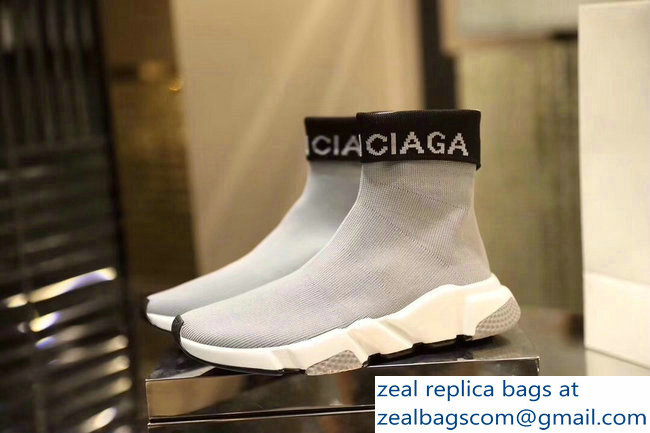 Balenciaga Knit Sock Speed Trainers Sneakers Cuffed Logo Gray 2019 - Click Image to Close