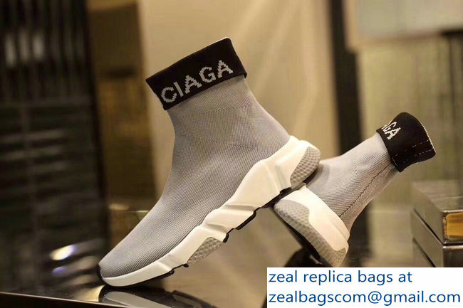 Balenciaga Knit Sock Speed Trainers Sneakers Cuffed Logo Gray 2019 - Click Image to Close