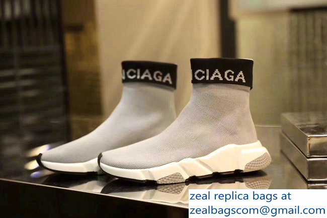 Balenciaga Knit Sock Speed Trainers Sneakers Cuffed Logo Gray 2019
