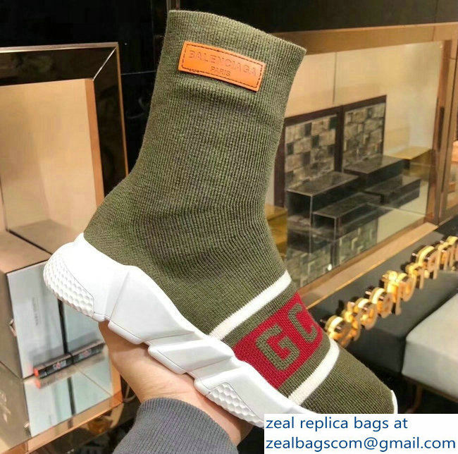 Balenciaga Knit Sock Speed Trainers Sneakers GCDS Army Green 2019