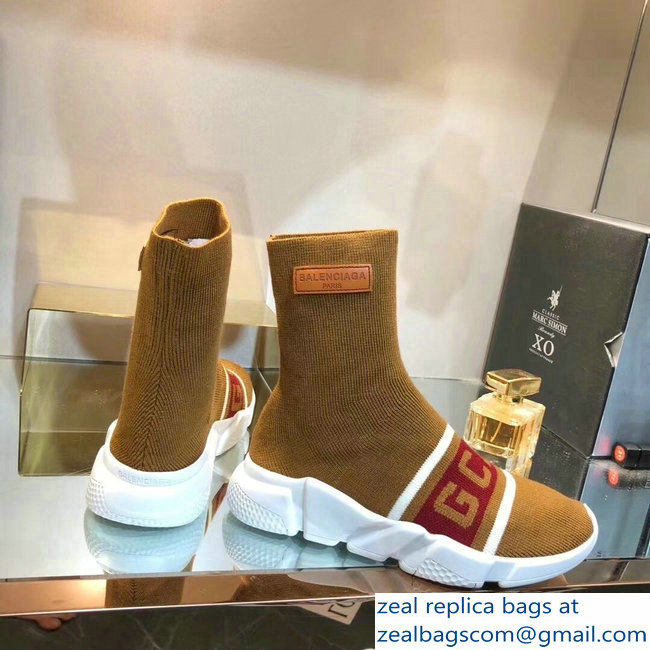 Balenciaga Knit Sock Speed Trainers Sneakers GCDS Brown 2019 - Click Image to Close