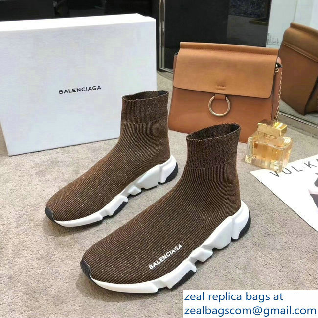 Balenciaga Knit Sock Speed Trainers Sneakers Line Coffee 2019 - Click Image to Close