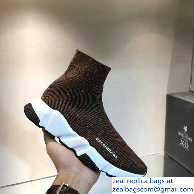 Balenciaga Knit Sock Speed Trainers Sneakers Line Coffee 2019 - Click Image to Close