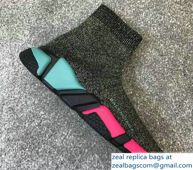 Balenciaga Knit Sock Speed Trainers Sneakers Multicolor/Silver Green 2019 - Click Image to Close