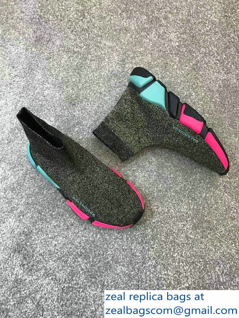 Balenciaga Knit Sock Speed Trainers Sneakers Multicolor/Silver Green 2019 - Click Image to Close