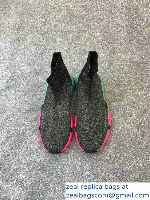 Balenciaga Knit Sock Speed Trainers Sneakers Multicolor/Silver Green 2019 - Click Image to Close