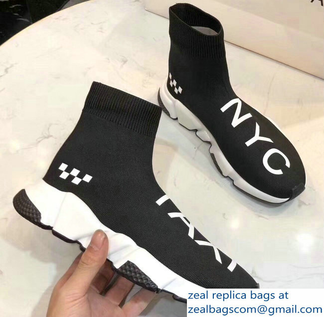 Balenciaga Knit Sock Speed Trainers Sneakers NYC Taxi Black 2019 - Click Image to Close