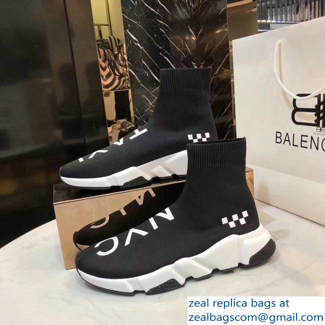 Balenciaga Knit Sock Speed Trainers Sneakers NYC Taxi Black 2019 - Click Image to Close