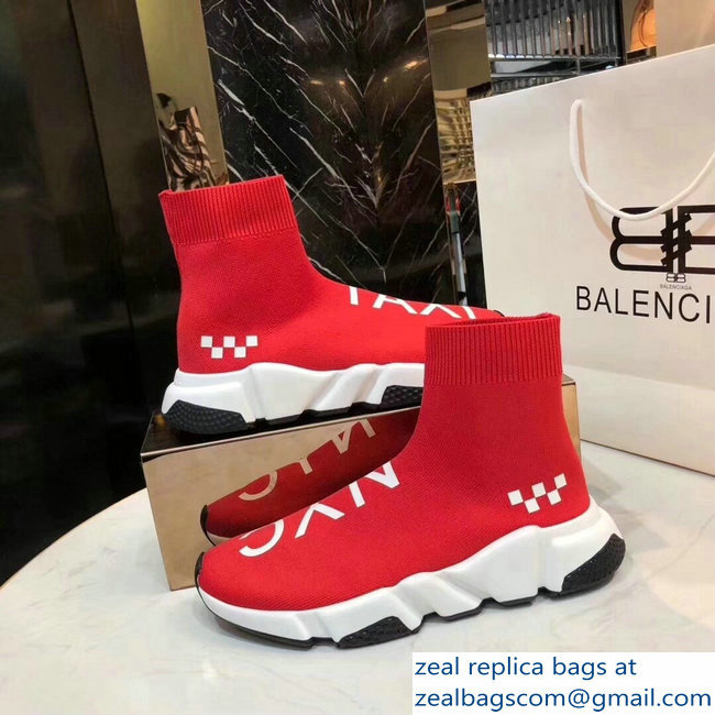 Balenciaga Knit Sock Speed Trainers Sneakers NYC Taxi Red 2019 - Click Image to Close