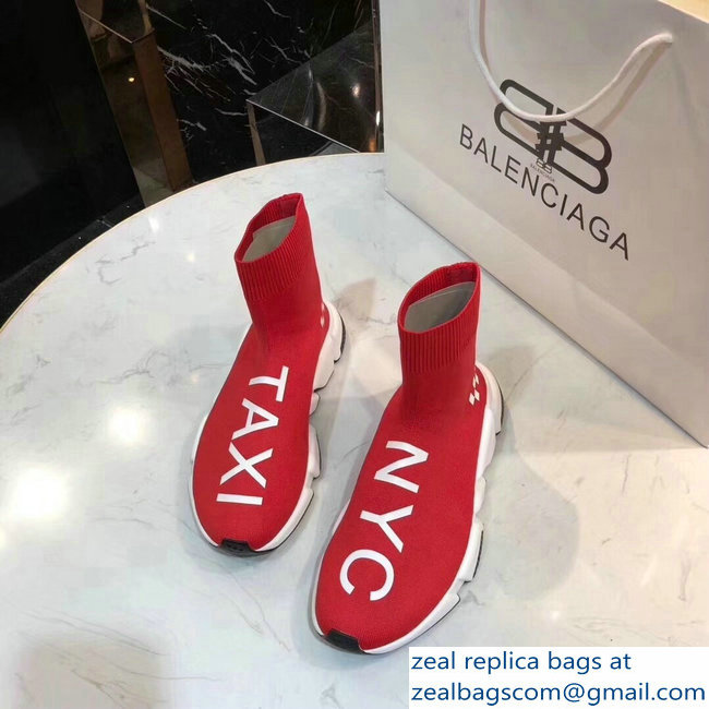 Balenciaga Knit Sock Speed Trainers Sneakers NYC Taxi Red 2019 - Click Image to Close