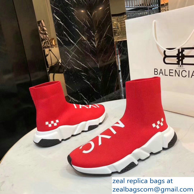 Balenciaga Knit Sock Speed Trainers Sneakers NYC Taxi Red 2019