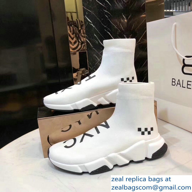 Balenciaga Knit Sock Speed Trainers Sneakers NYC Taxi White 2019