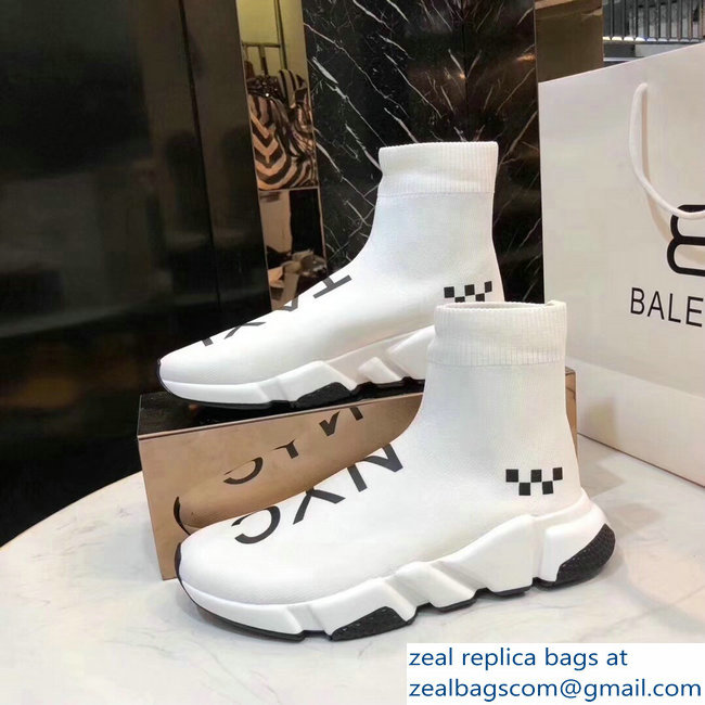 Balenciaga Knit Sock Speed Trainers Sneakers NYC Taxi White 2019 - Click Image to Close