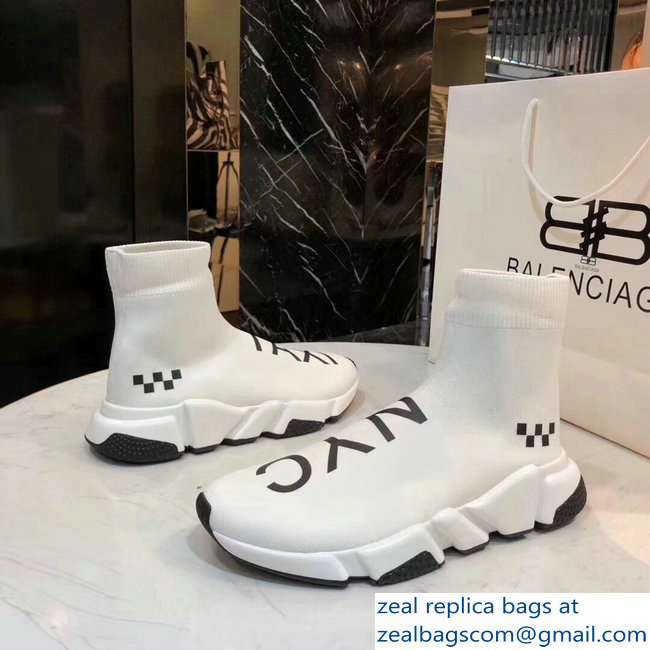 Balenciaga Knit Sock Speed Trainers Sneakers NYC Taxi White 2019 - Click Image to Close