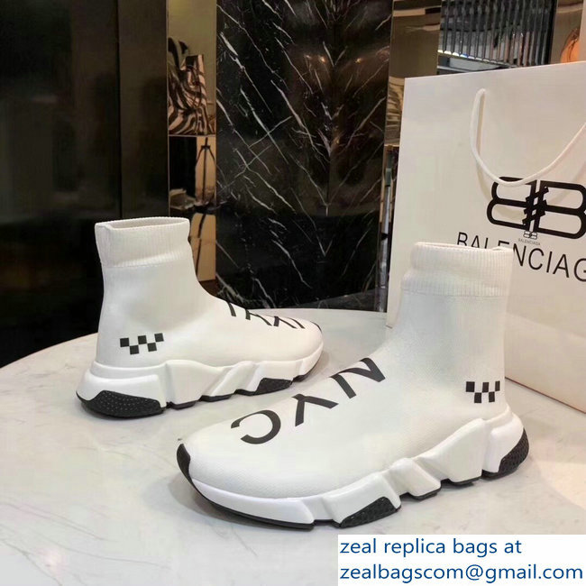 Balenciaga Knit Sock Speed Trainers Sneakers NYC Taxi White 2019