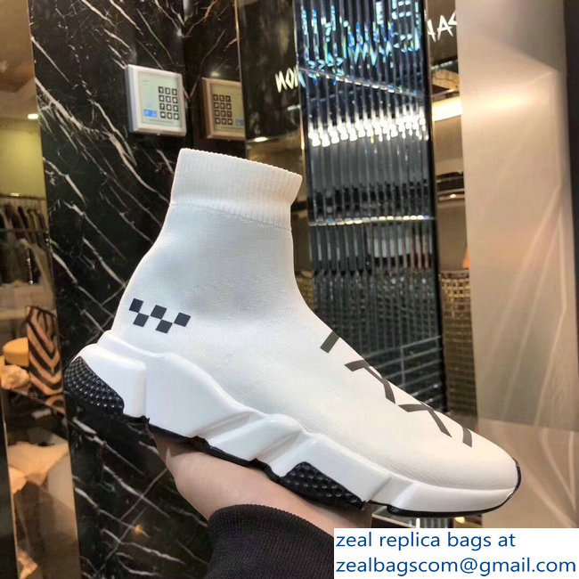 Balenciaga Knit Sock Speed Trainers Sneakers NYC Taxi White 2019 - Click Image to Close