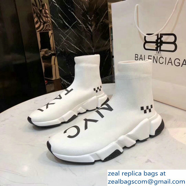 Balenciaga Knit Sock Speed Trainers Sneakers NYC Taxi White 2019