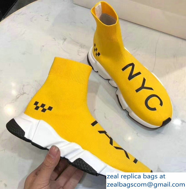 Balenciaga Knit Sock Speed Trainers Sneakers NYC Taxi Yellow 2019 - Click Image to Close