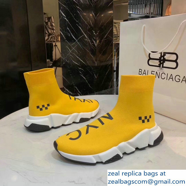 Balenciaga Knit Sock Speed Trainers Sneakers NYC Taxi Yellow 2019 - Click Image to Close