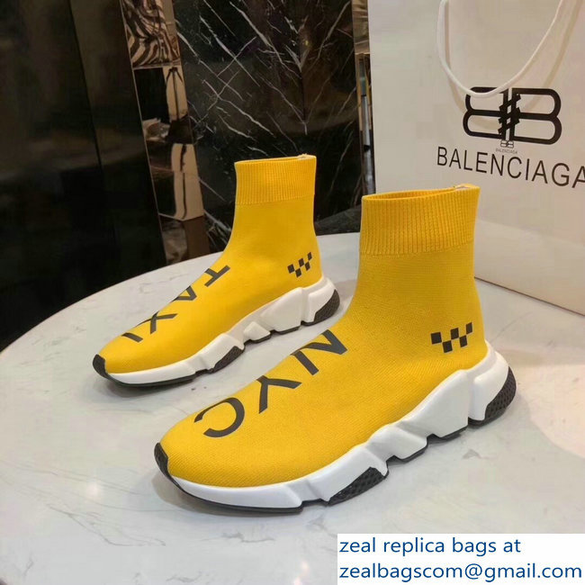 Balenciaga Knit Sock Speed Trainers Sneakers NYC Taxi Yellow 2019 - Click Image to Close