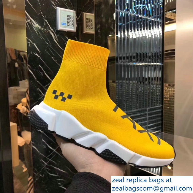 Balenciaga Knit Sock Speed Trainers Sneakers NYC Taxi Yellow 2019 - Click Image to Close