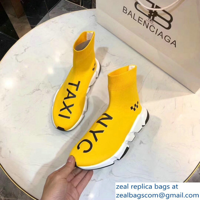 Balenciaga Knit Sock Speed Trainers Sneakers NYC Taxi Yellow 2019 - Click Image to Close