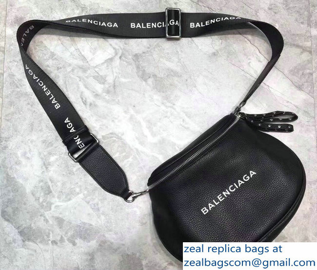 Balenciaga Logo Shoulder Bag Black with Canvas Strap 2019