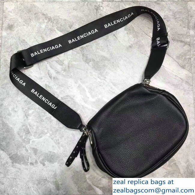 Balenciaga Logo Shoulder Bag Black with Canvas Strap 2019