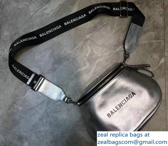 Balenciaga Logo Shoulder Bag Silver with Canvas Strap 2019