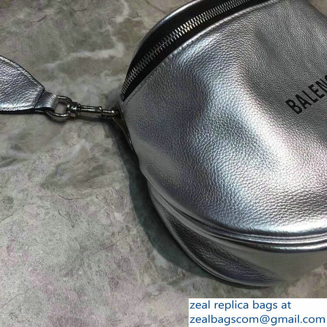 Balenciaga Logo Shoulder Bag Silver with Canvas Strap 2019