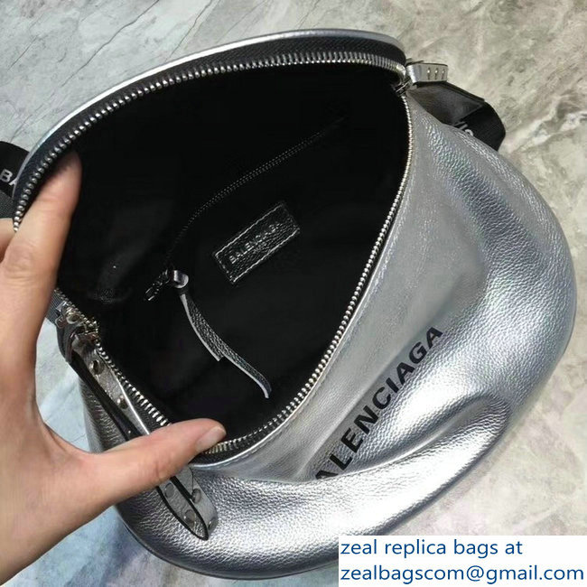 Balenciaga Logo Shoulder Bag Silver with Canvas Strap 2019