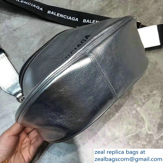 Balenciaga Logo Shoulder Bag Silver with Canvas Strap 2019