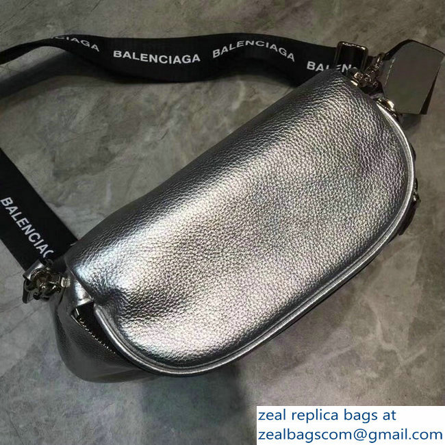 Balenciaga Logo Shoulder Bag Silver with Canvas Strap 2019