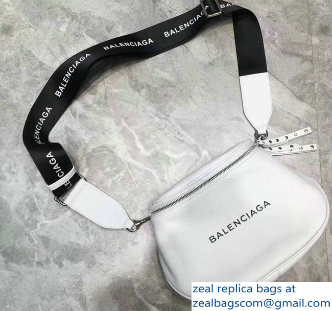 Balenciaga Logo Shoulder Bag White with Canvas Strap 2019