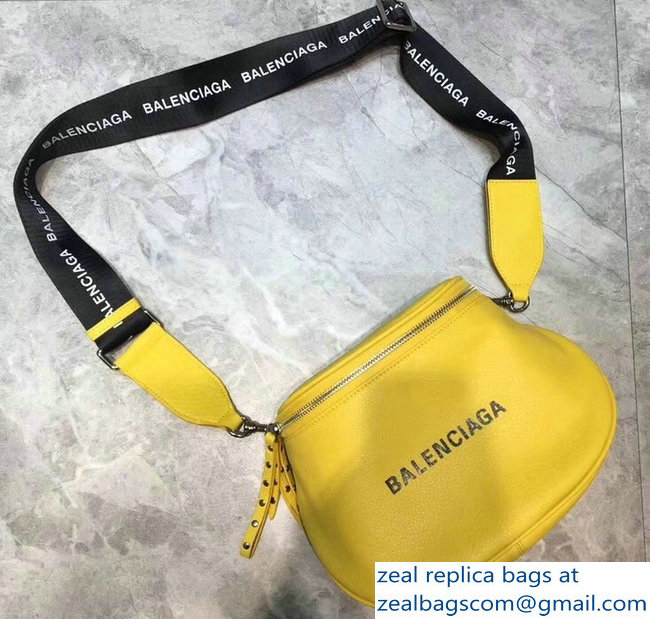 Balenciaga Logo Shoulder Bag Yellow with Canvas Strap 2019