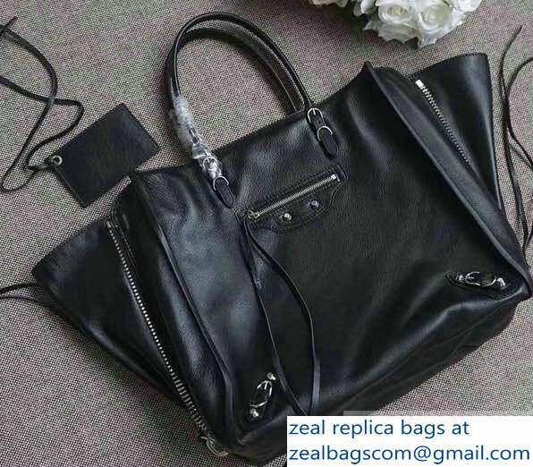 Balenciaga Medium A4 Papier Zip Around Bag Black
