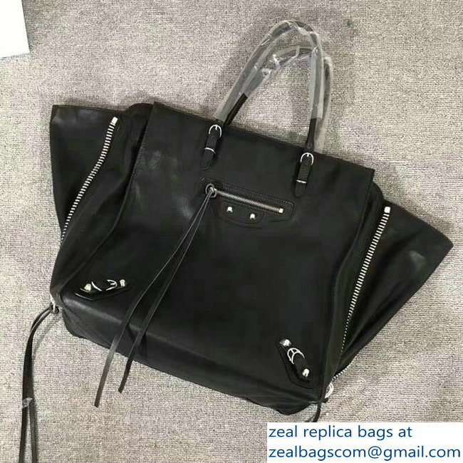 Balenciaga Medium A4 Papier Zip Around Bag Black - Click Image to Close