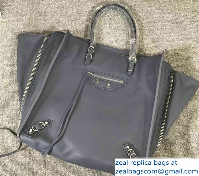 Balenciaga Medium A4 Papier Zip Around Bag Gray