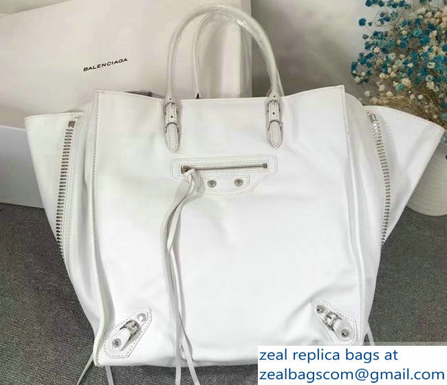 Balenciaga Medium A4 Papier Zip Around Bag White