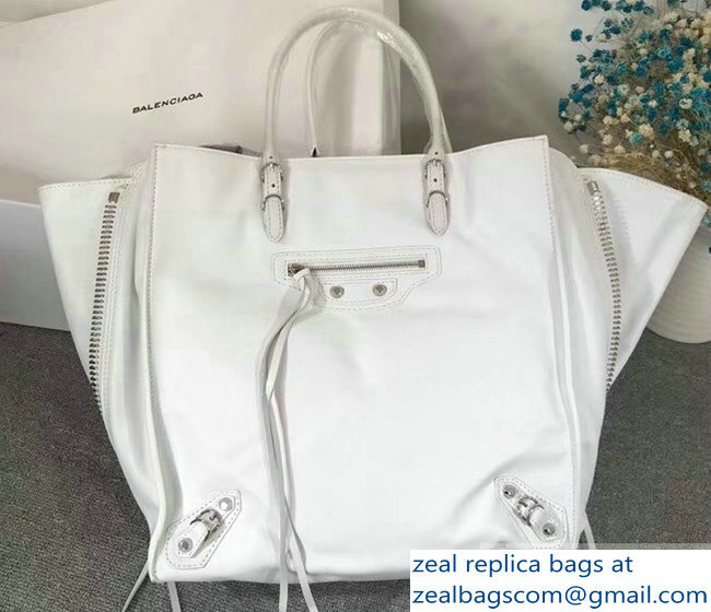 Balenciaga Medium A4 Papier Zip Around Bag White - Click Image to Close