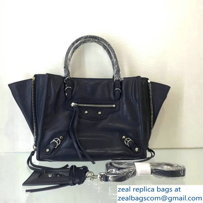 Balenciaga Mini A4 Papier Zip Around Bag Navy Blue