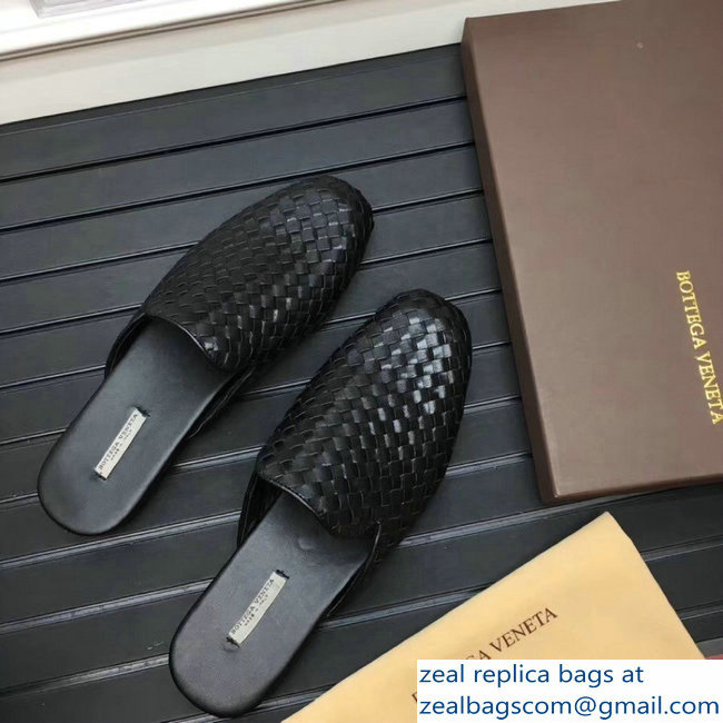 Bottega Veneta intrecciato men's slippers black
