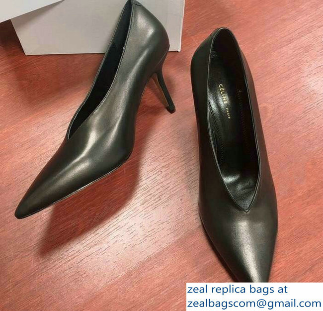 Celine Heel 7.5cm Leather Pointed-Toe Pumps Black 2019 - Click Image to Close