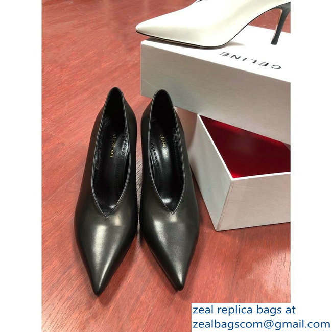 Celine Heel 7.5cm Leather Pointed-Toe Pumps Black 2019