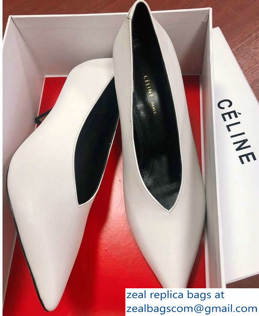 Celine Heel 7.5cm Leather Pointed-Toe Pumps Off White 2019