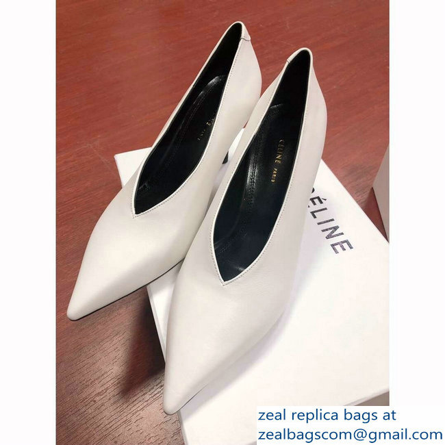 Celine Heel 7.5cm Leather Pointed-Toe Pumps Off White 2019